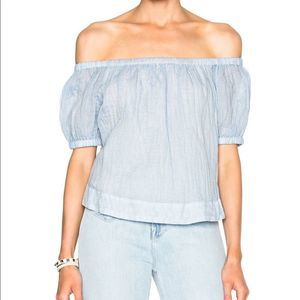 See by Chloe Blue Crinkled Off-the-Shoulder Top - Size Medium (42)